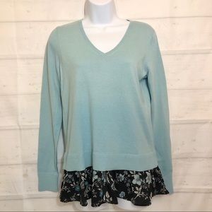 NWT LOFT Floral V-neck Mixed Media Sweater floral touch long sleeve office work